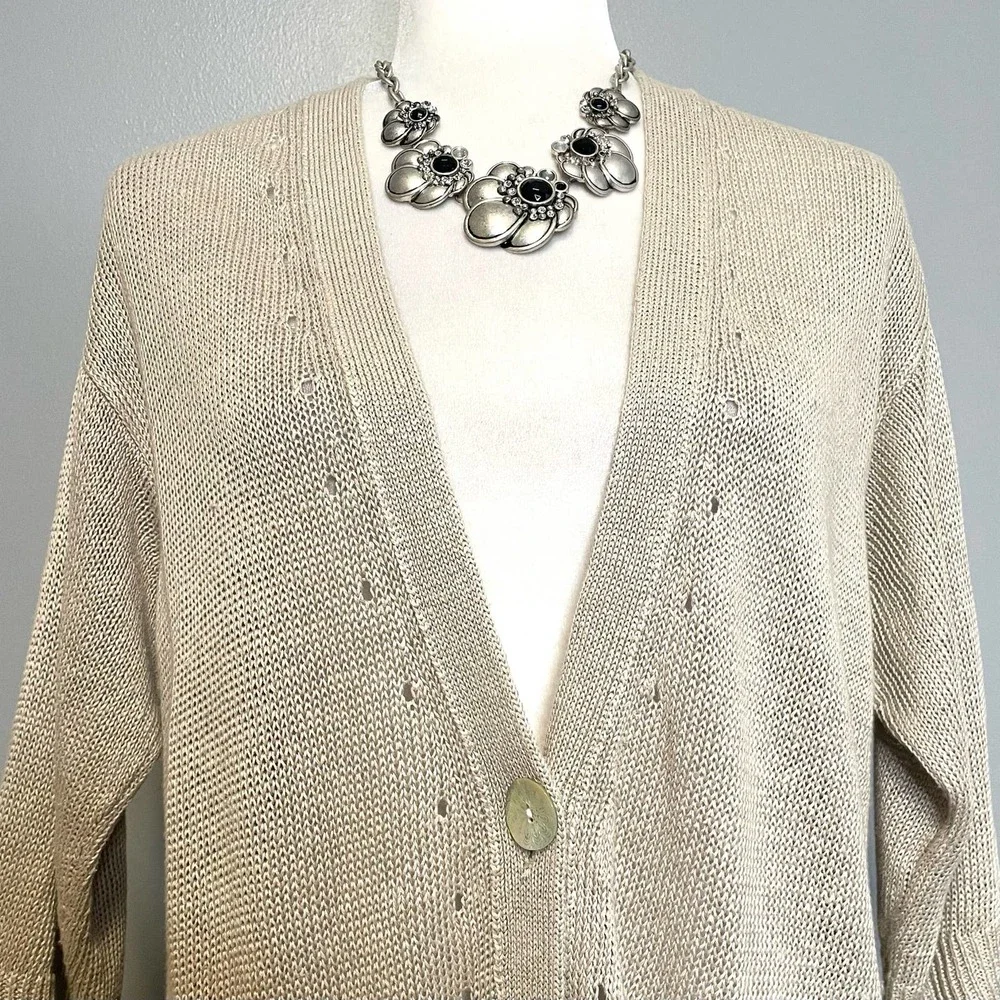 J Jill Tan Linen Lightweight Knit Oversized Cardigan Sweater NEW